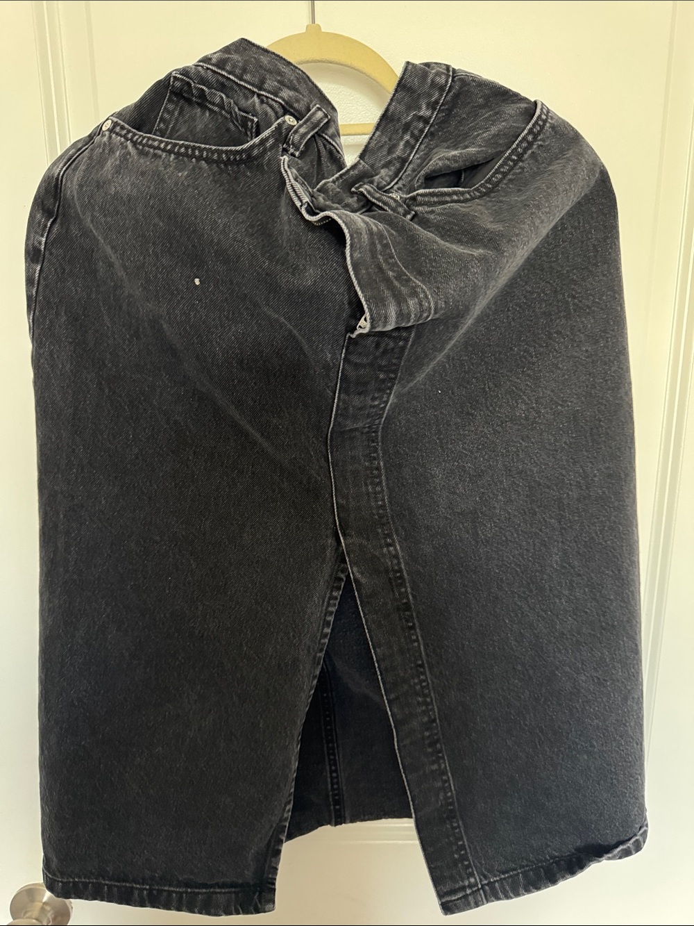 Mango Black Washed Denim Skirt